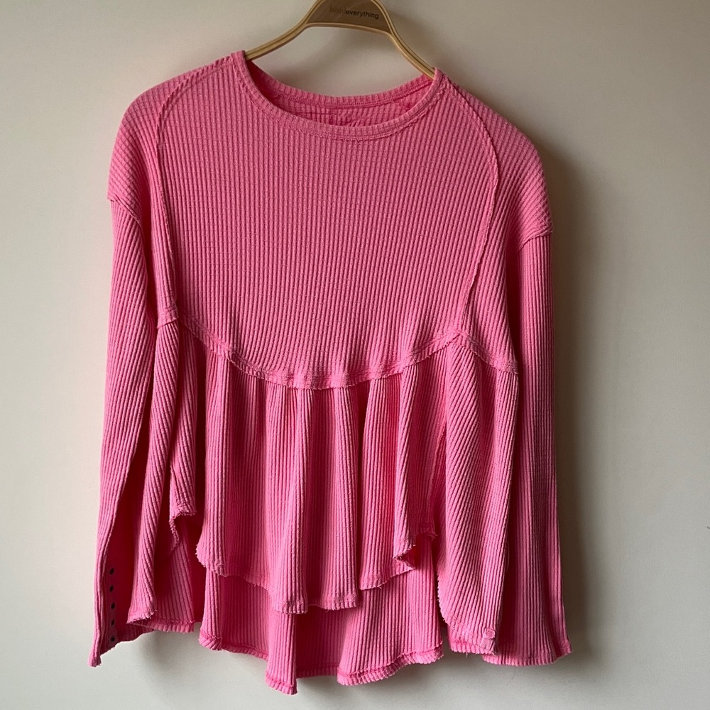 WE THE FREE Oh My Babydoll Waffle Knit Top in Pink Carnation Women’s Size Small